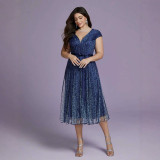 Women Navy Blue Maxi Evening Dress