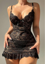 Women's Lace Mesh See-Through Strap Nightdress Lingerie Women's Lace Mesh See-Through Strap Nightdress Lingerie