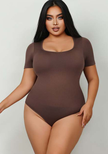 Plus Size Women Seamless Shapewear Short Sleeve Beautiful Thong Bodysuit