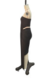 Women Autumn/Winter Sexy Strapless Patchwork Slit Dress