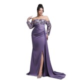Women Purple Sexy Slit Prom Evening Dress