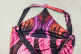 Women's Chic Printed Low-Back Striped Halter-Neck Maxi Dress