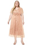 Plus Size Women Spring and Summer V Neck Short Sleeve Sequin Dress
