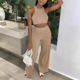Women's Sleeveless Tank Top and Pants Casual Solid Two-Piece Set