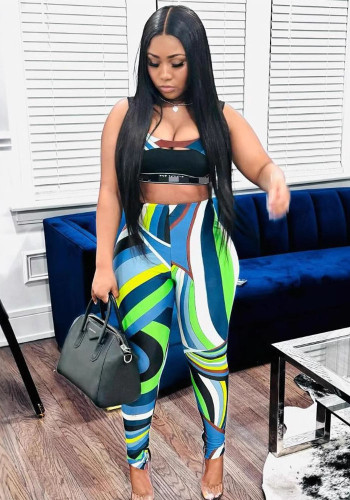 Women's Colorful Art Print Beach Holiday Casual Two Piece Pants Set