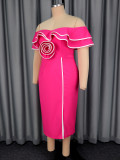 Plus Size Women's Colorblock Floral Off-Shoulder Slim-Waist Bodycon Split Chic Formal Party Dress