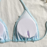 Women's Sexy Solid Color Halter-Neck Tie Three-Piece Bikini Swimsuit