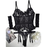 Women's Black Lace Garters Lingerie Four-Piece Set