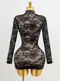 Women Autumn Sexy Lace Hollow-Out Bodycon Dress