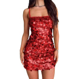 Women Sequined Formal Party Backless Bodycon Strap Dress
