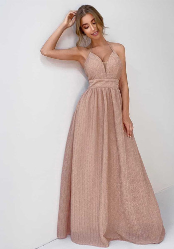 Women Halter Neck Elegant Formal Party Maxi Evening Dress
