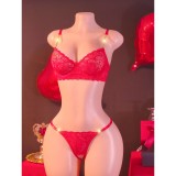 Women's Red Lace Metal Chain Straps Two-Piece Lingerie Set