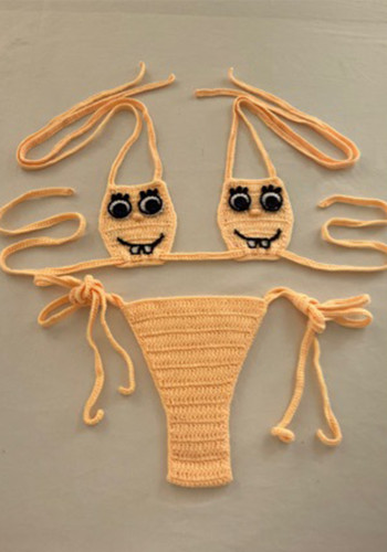 Women Knitting Crochet Sexy SpongeBob Beach Swimsuit