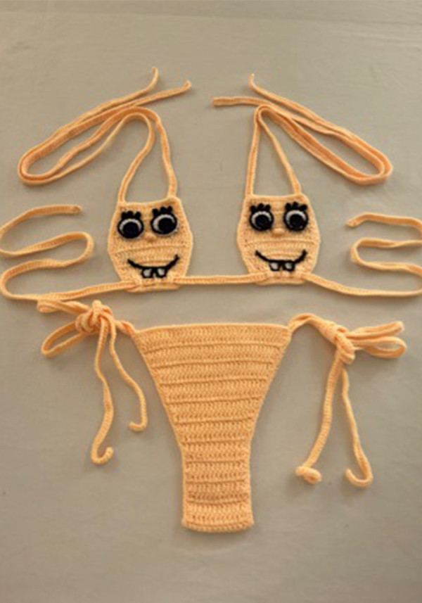 Women Knitting Crochet Sexy SpongeBob Beach Swimsuit