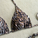 Women's Leopard Print Mesh Beach Cover-Up Bikini Two-Piece Swimsuit Three-Piece Set