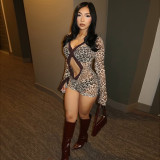 Women Spring Sexy Crop Hollow-Out Print See-Through Jumpsuit