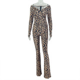 Women's Sexy Leopard Print Off Shoulder Slim-Waist Tight Slim Jumpsuit