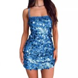 Women Sequined Formal Party Backless Bodycon Strap Dress