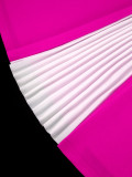 Plus Size Women's Rose Colorblock Square-Neck Slim-Waist A-line Chic Formal Party Short-Sleeve Dress