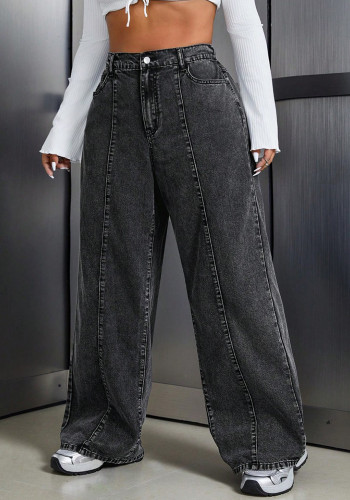 Plus Size Women Denim Wide-Leg Pants
