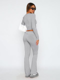Spring/Fall Women's Solid Color Long Sleeve Casual Comfortable Bell-Bottom Two-Piece Pants Set