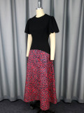 Women's African Contrast Patchwork Round Neck Puff Sleeve Printed Chic Slim Party Maxi Dress
