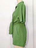 Summer Women's Turndown Collar Short Sleeve Shirt & Pocket Shorts Two-Piece Set