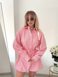 Fall/Winter Women's Fashion Turndown Collar Button Long Sleeve Tie Slim Waist Ruffle Dress