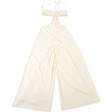 Summer Women's Fashion Sexy Cut-Out Halter Neck Lace-Up Loose Jumpsuit