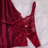 Women's Lace Polka Dot Sexy Sheer Slip Nightdress Lingerie Set