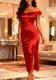 Women's Satin Red Feather Slit Bodycon Slim Waist Elegant Fashion Party Dress