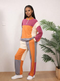 Women's Casual Patchwork Long Sleeve Zip-Up Hoodie Elastic Waist Straight Pants Sport Set