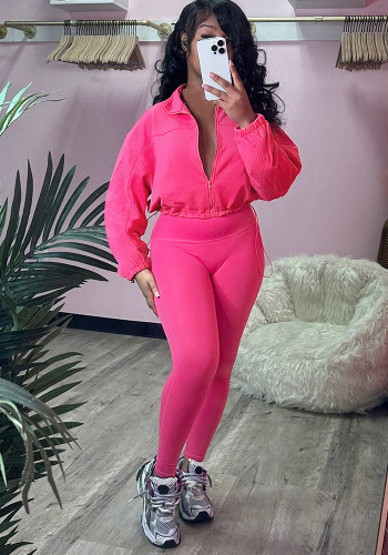 Fall/Winter Women's Casual Sport Zip-Up Tight-Fitting Street Two-Piece Pants Set