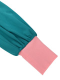 Women's Contrast Turndown Collar Puff Sleeve Slim Waist Slim Fit Formal Party Mermaid Dress