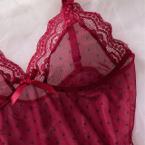 Women's Lace Polka Dot Sexy Sheer Slip Nightdress Lingerie Set