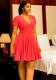 Summer Women's Solid Color Short Sleeve Back-Zip Deep V-Neck Chic Dress
