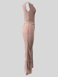 Women's Fashion Slim Fit Casual Sport Round Neck Cropped Long Sleeve Top & High-Waist Drawstring Pants Set