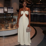 Summer Women's Fashion Sexy Cut-Out Halter Neck Lace-Up Loose Jumpsuit
