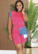 Summer Women's Short Sleeve Patchwork Top & High-Waist Pocket Shorts Two-Piece Set
