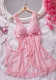 Women's Cute Pink Heart Print Sexy Slit Sheer Nightdress Lingerie Set
