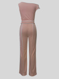 Women's Fashion Slim Fit Casual Sport Round Neck Cropped Long Sleeve Top & High-Waist Drawstring Pants Set
