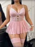 Plus Size Women's Sexy Lace Mesh Polka Dot One-Piece Lingerie Slip Nightdress