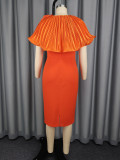 Women's Elegant Pleated Shawl Ruffle Floral Slim Waist Bodycon Formal Party Dress