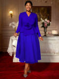 Plus Size Women's Long Sleeve Floral V-Neck Slim Waist Ruffle Chic Formal Party Dress