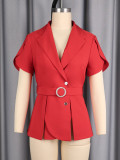 Women's Fashion Contrast Bell-Bottom Pants Rhinestone Slim Waist Turndown Collar Top Chic Career Two-Piece Set