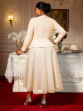 Plus Size Women's Long Sleeve Floral V-Neck Slim Waist Ruffle Chic Formal Party Dress