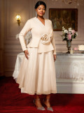 Plus Size Women's Long Sleeve Floral V-Neck Slim Waist Ruffle Chic Formal Party Dress