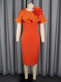 Women's Elegant Pleated Shawl Ruffle Floral Slim Waist Bodycon Formal Party Dress