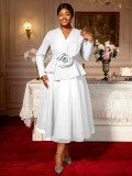 Plus Size Women's Long Sleeve Floral V-Neck Slim Waist Ruffle Chic Formal Party Dress