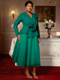 Plus Size Women's Long Sleeve Floral V-Neck Slim Waist Ruffle Chic Formal Party Dress